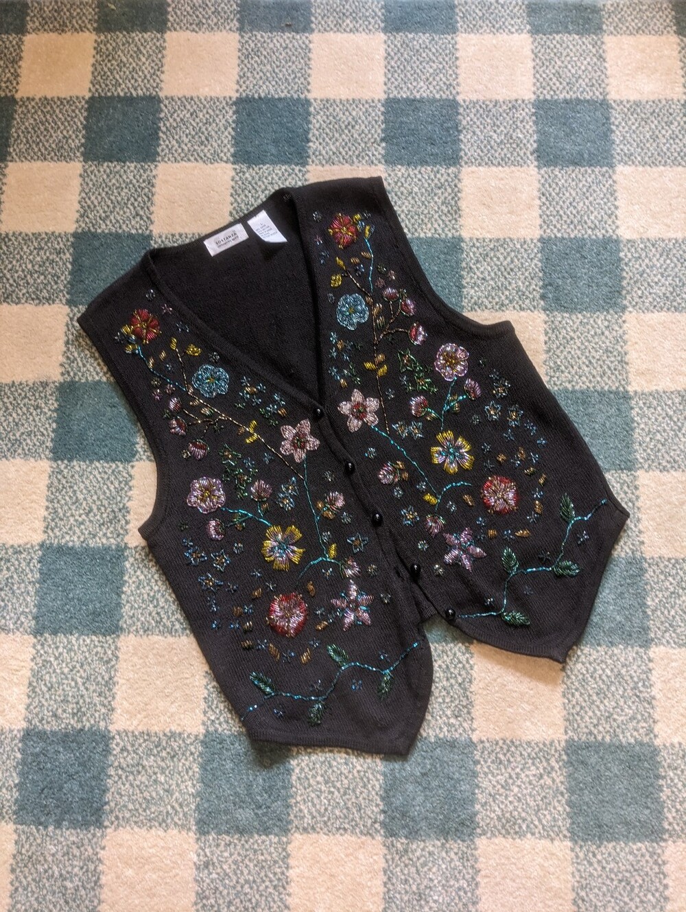 Beautiful Vintage Knit Beaded Sostanza Vest Size M/L